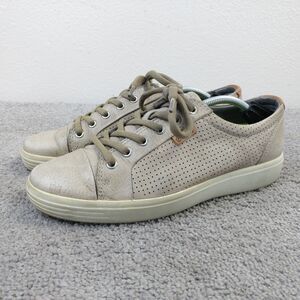 ECCO Soft 7 Womens Size 9 Shoes Low Top Leather Sneakers Gray Taupe Lace Up